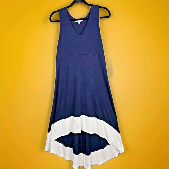 Karen Kane Tank Dress XL Blue White Colorblock Rayon Sleeveless High Low Resort - Picture 2 of 12